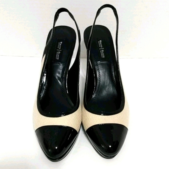 Elegant Black and Cream Women's Slingback Heels - Picture 5 of 15